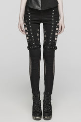 Schwarze Netz Damen Punk Cutout Ösenjeans